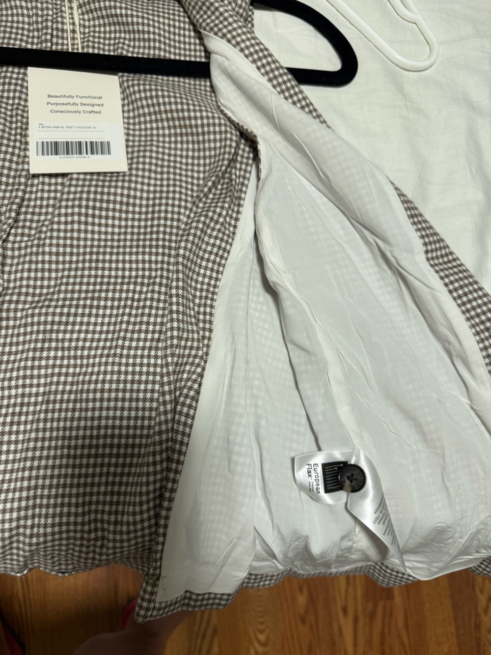 Everlane Taupe and White Gingham Sleeveless Button-Front Top Vest - Picture 6 of 10